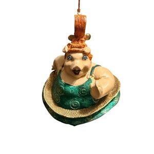 Santa Fe 2006 Pig Ballerina Ornament Vintage Resin Green Glitter Tutu Figurine